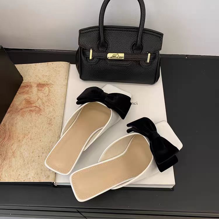 

Fashion Slides with Heel Women s Slippers and Ladies Sandals Open Toe Bow Shoes Silver Slip-resistant Non Unique New Style Small Size 39 35