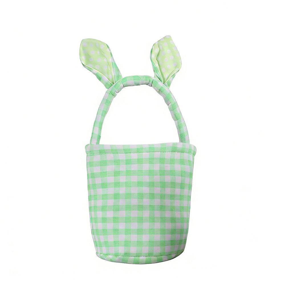 

Grid Design Rabbit Ear Basket Plaid Pattern Moisture Resistant Easter Eggs Basket Breathable Material Reusable Candy Gift Tote 21x18 cm зелёный