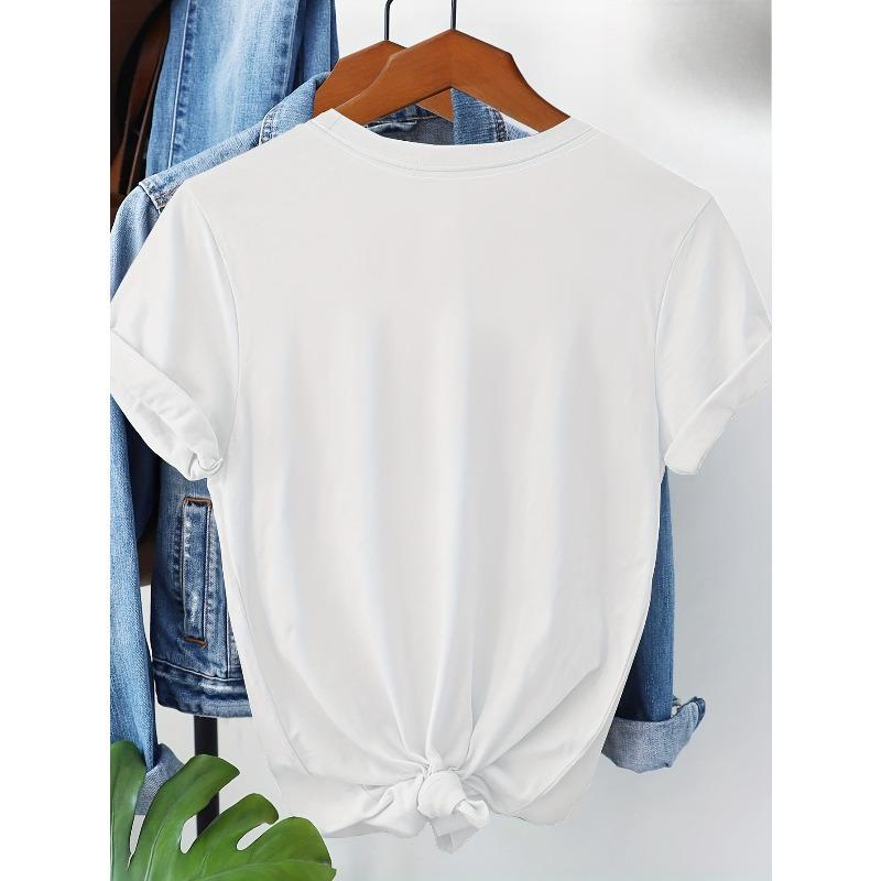 Europäische Größe Kurzarm-T-Shirt mit Blumendruck