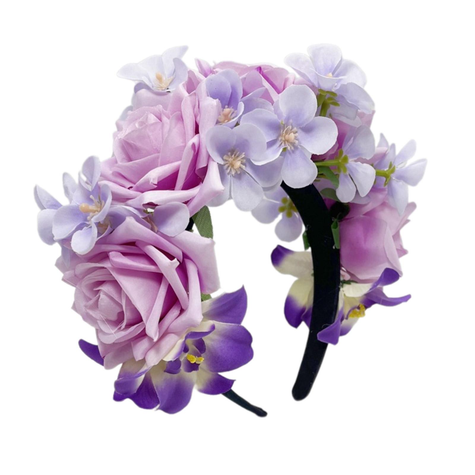 

Повязка на голову в форме цветка в богемном стиле для невесты, весенняя фотография, обруч для волос в этническом стиле, повязка на голову для невесты на свадьбу фиолетовый