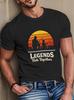 Unisex O Neck Tee Retro Sunset Father Son Fishing Art Print Cotton Short Sleeve Loose Summer Breathable Daily Casual Basic Wear Top
