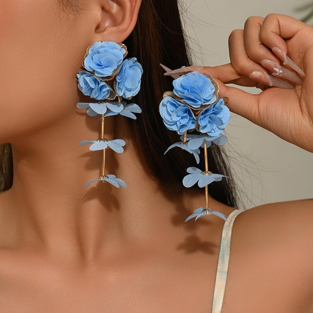 European and American Style Earrings, Chiffon Flower Multi-layer Niche Design Stud Earrings, Versatile High-end Earrings Women