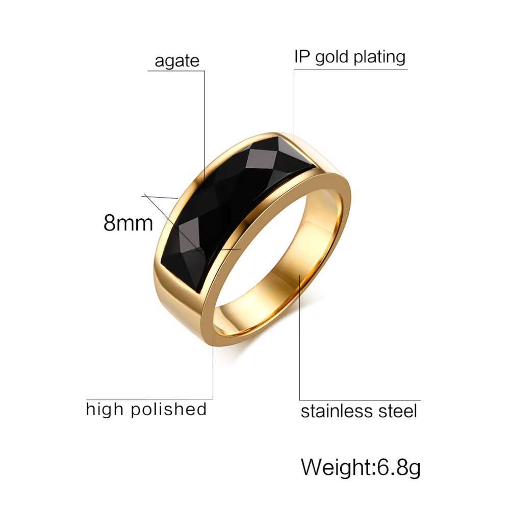 Vnox Stylish Gold Plated Rings for Men, Stainless Steel Geometric Square Stone Signet Ring, Punk Rock Cool Gifts for Him Jewelry