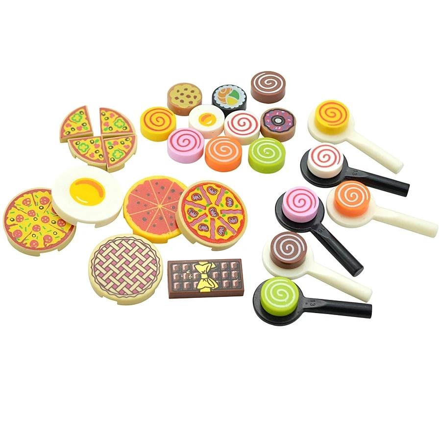 DlY Mini Figurine Blocuri de Construcție Alimente Pâine Pește Fructe Pui Crabi Hot Dog Tort Pizze Morcov Cutie Jucării Creative Piese Oraș Cărămidă