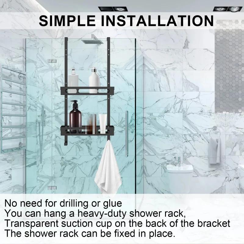 Carbon Steel Shower Caddy Hanging Bath Shelves Organizer Nail-free Shampoo Holder Storage Shelf Rack Bathroom Basket Holder