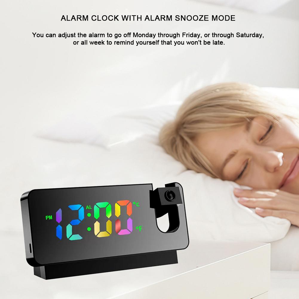 Digital Electronic Clock Multifunctional Projection Alarm Clock USB Charging 180° Rotation Ceiling Projector for Bedroom Office