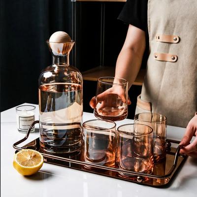 Lehký luxusní skleněný hrnek na studenou vodu sada šálků skandinávský styl karamelová nádoba na vodu dřevěné víko konvice domácí dávkovač vody