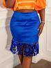 Plus Size Royal Blue Sequin Tassel Bodycon Satin Skirt - High Waist, Slimming, Nightclub Style