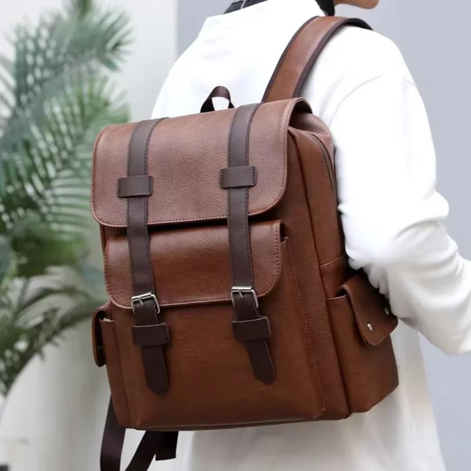 1 Pcs Korean Style PU Leather Backpack Casual School Bag For Men Women Laptop Travel Backpack Student Bookbag Fashion Daypack