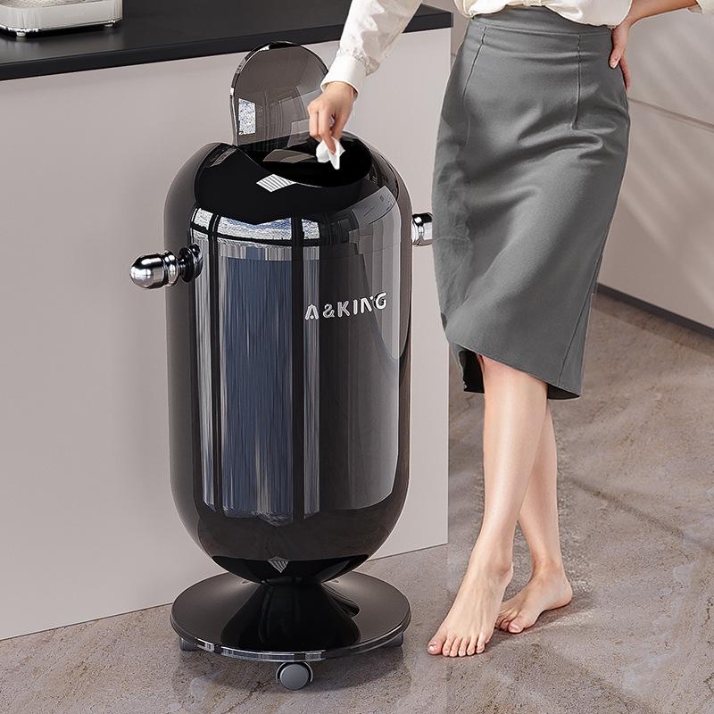 High-End Large Capacity Trash Can with Lid – Elevated Design for Kitchen & Living Room, No Bend Needed, Stylish & Sophisticated Appearance