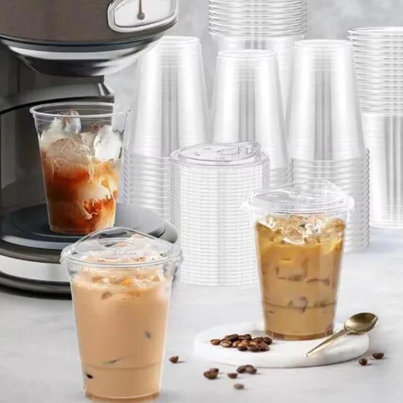 Disposable Coffee Cup INS Style Transparent Thickened Milk Tea Cup with Lids Suitable for Smoothies Cold Drinks Party Supplies