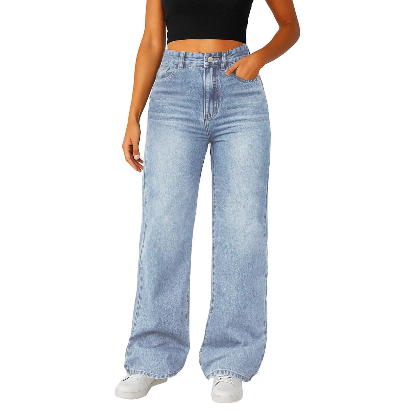 

Женские джинсы Повседневная мода Тренд Прямая труба Микро-клеш Повседневные джинсы XXL синий