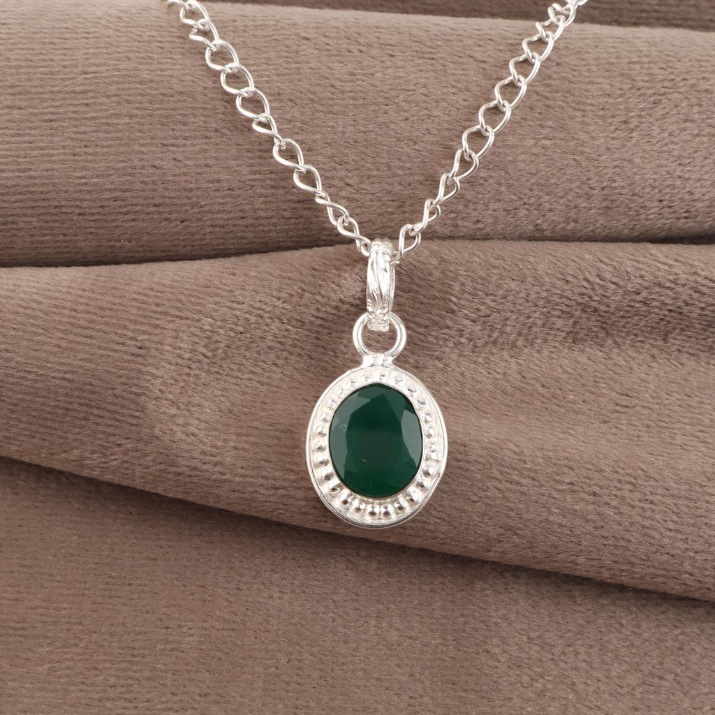 Green Onyx Pendant, 925 Sterling Silver Jewelry, Handmade Silver Chain Pendant Gemstone Jewelry Gift For Women