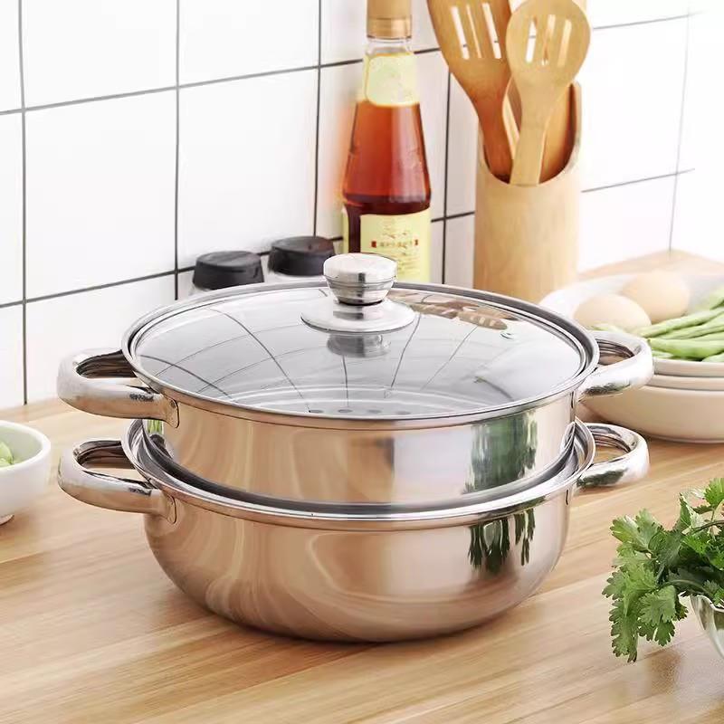 Stainless Steel Single/Double-Layer Steamer Basket Strainer Pot Steaming Grid Thickened Generic Food Steam Rack Home Cooking