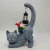 Resin Animal Statue Light Cute Garden Figurines Sculptures Lamp Cat Elf Solar Ornament  Outdoor