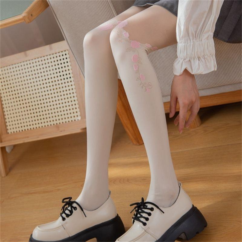 Sheer Tights for Women Flower Patchwork Pantyhose Control Top Thigh Highs Stockings Silk Thin Stockings Tights Hosiery