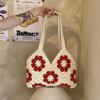 2026 New Retro Granny Square Flower Crochet Bag for Women Color Block Hand Woven Shoulder Bag Ins Style Vacation Exquisite Tote