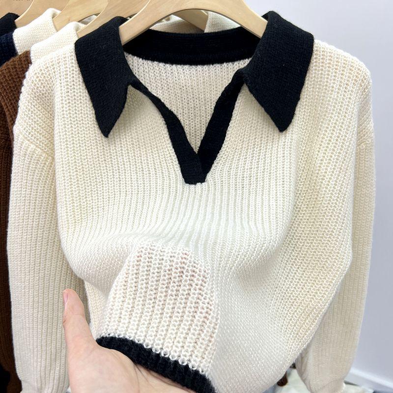 Sweater Knitted Sweater Autumn Winter Korean Edition Lazy Style Soft Glutinous Outer Loose Small Bottom Casual Top