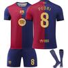 Kits de Football Personnalisés avec Nom pour Adolescents, Enfants, Adultes 24/25 Barça Domicile #8 PEDRI Ensemble Maillot d'Entraînement Sportif avec Chaussettes