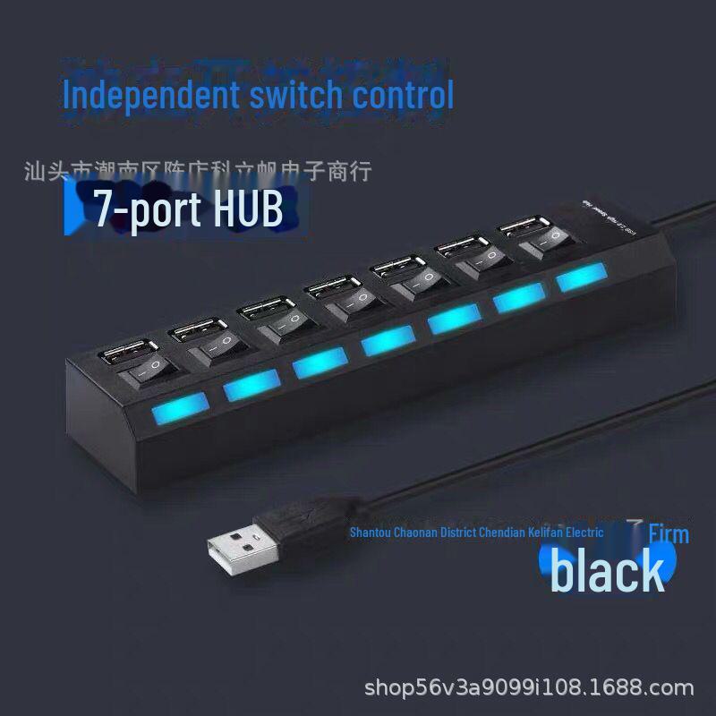 Hub USB 7 Puertos con Interruptores Independientes y Expansor de Hub de Luz de Alta Velocidad de 4 Puertos