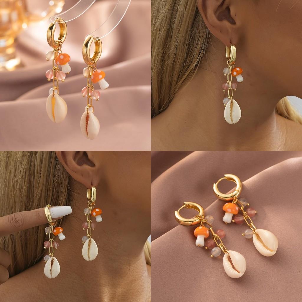 Chic Gold-plated Shell Mushroom Earrings For Women Elegant Street Style 2023