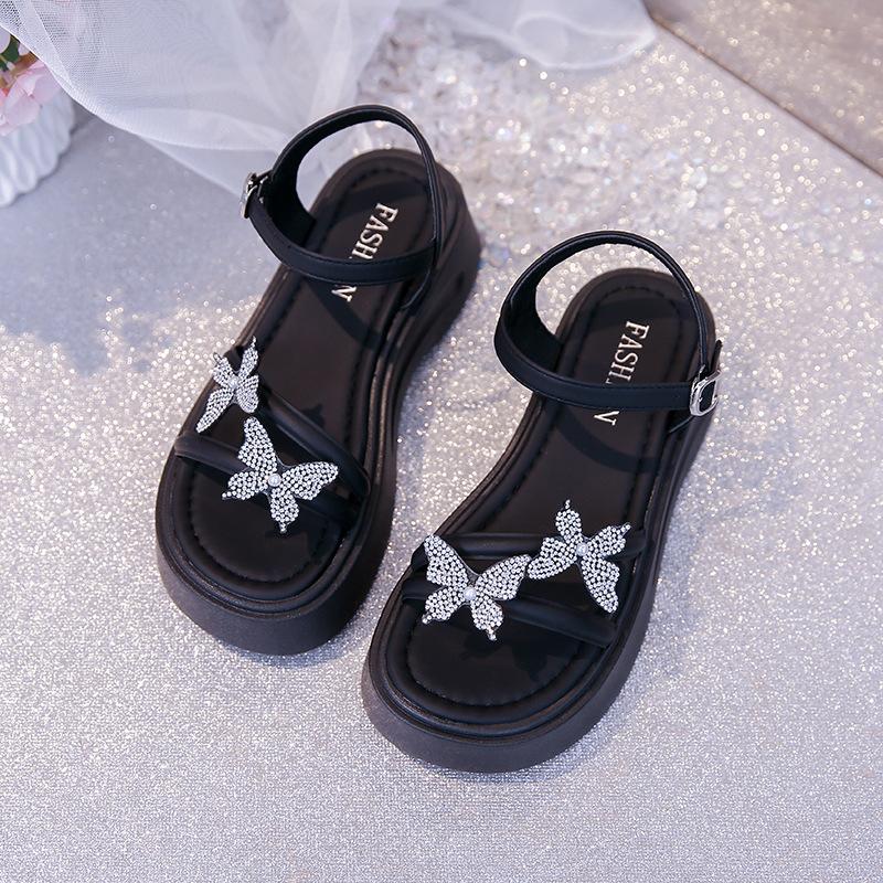 

Silver casual platform small Roman sandals women s 2025 summer new outer wear with skirt rhinestone cool slippers 35