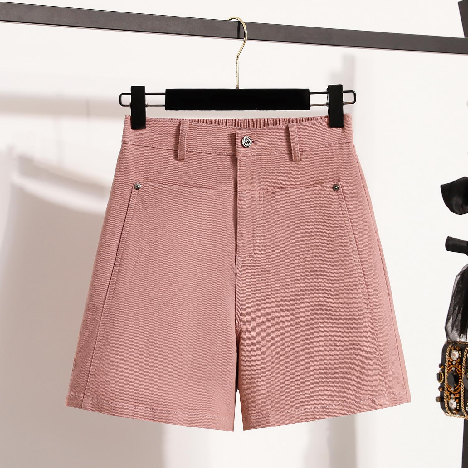 

DIMANAF Plus Size 2025 Женские шорты, брюки, летние эластичные однотонные свободные джинсы-шаровары, короткие базовые брюки с высокой талией 5XL розовый