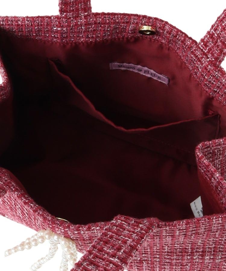 Maison de FLEUR Pink Tweed Pearl Ribbon Square Tote Bag, Pink, 8A43F0J6000