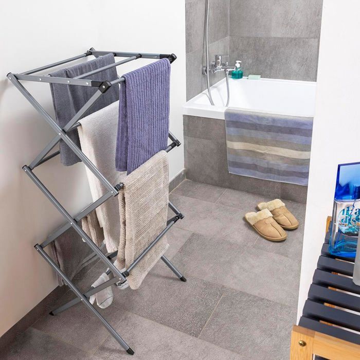 Séchoir à Linge d'intérieur Pliable - Etendoir à Linge Pliable et Extensible Métallique - 3 Hauteurs - 11 Barres - Résistant à l'eau