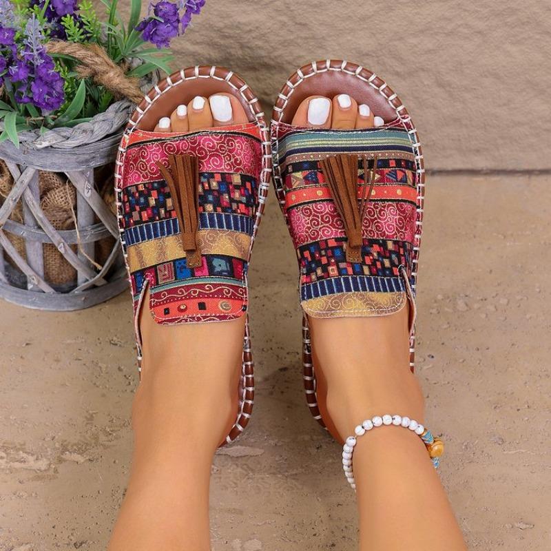 Girls Xia Xin Large Size Bohemian Flat Slippers Tassel Beach Sandals