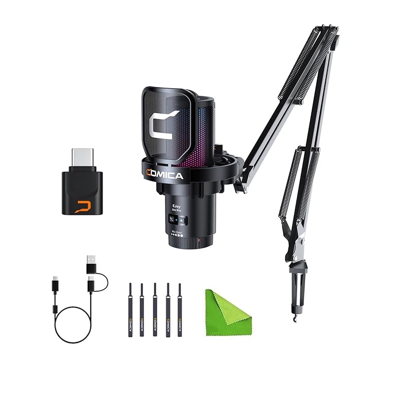 

comica wireless USB microphone For computers and smartphones, RGB cardioid condenser gaming (for podcasting, streaming, recording, boom arm with
