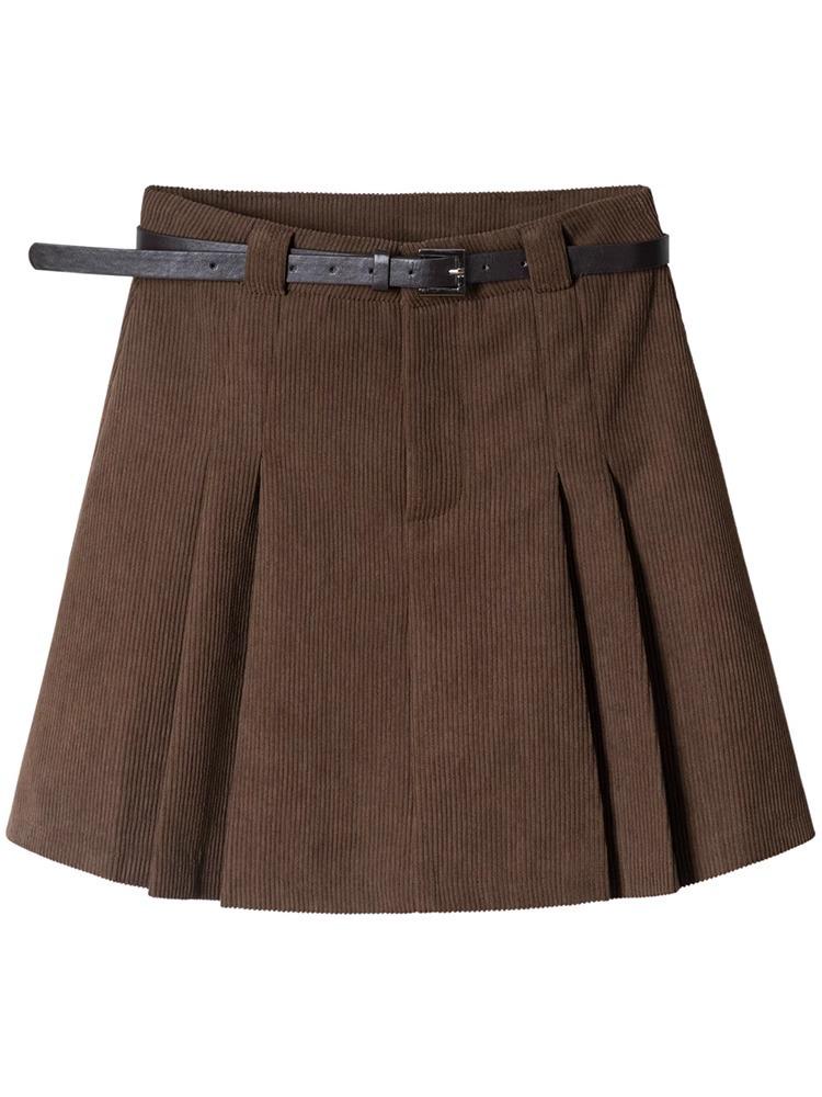 Women's Retro High-Waist Corduroy A-Line Skirt: Age-Reducing, Pleated, Simple, Versatile, Anti-Exposure Design for Autumn