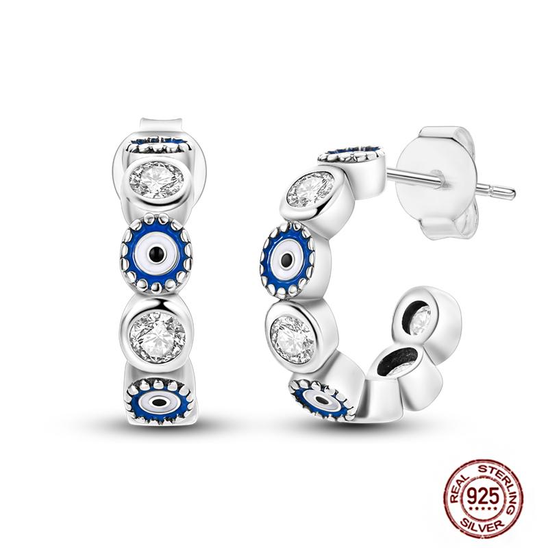 Sparkling Women Hoop Earrings 925 copper Heart Shape Star Moon Round Blue Zircon Fit Origina Drop Earrings Zircon Holiday gifts