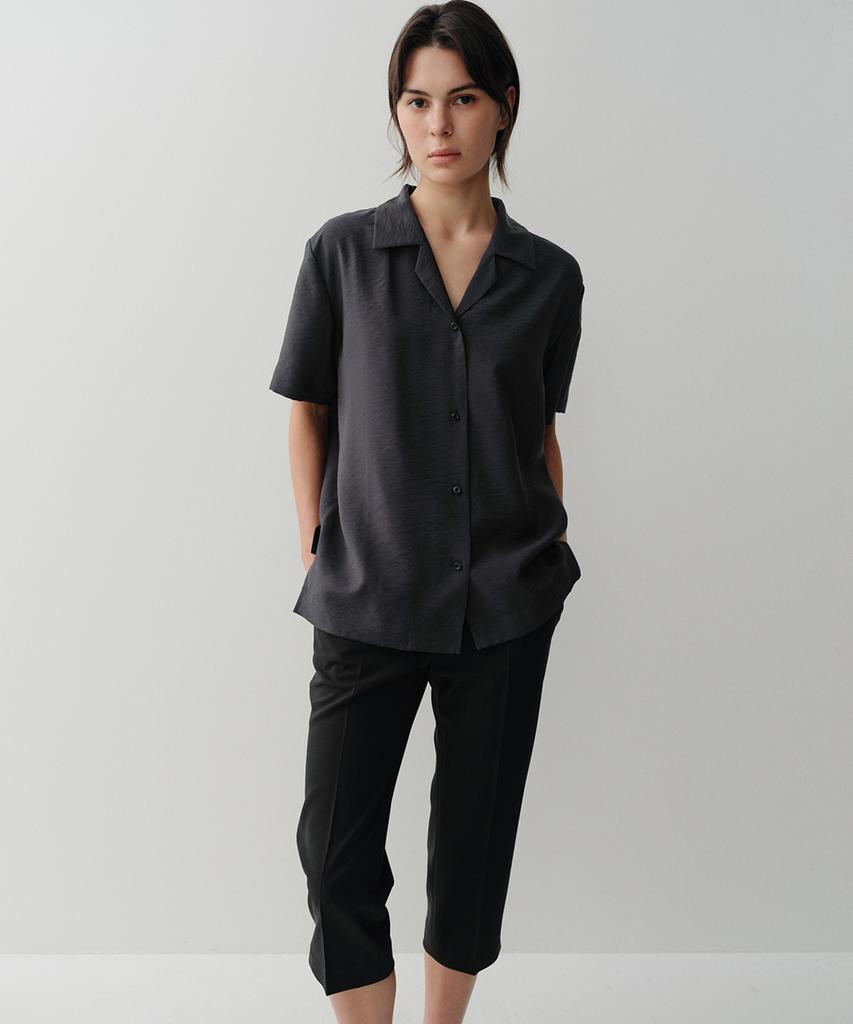 Ia Open Collar Silk Blend Shirt (Navy)