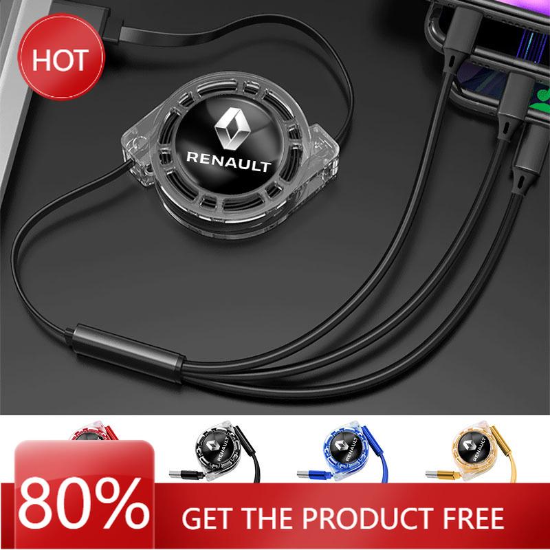 Hub Caps 3 In 1 Micro USB Type C Car Charging Cable Multi Charger For Renault Megane 2 3 4 Twingo Clio Talisman Captur Trafic Kw