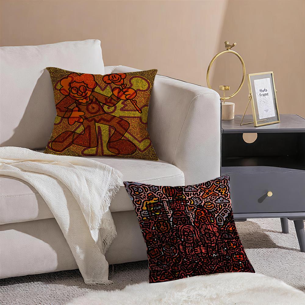 Famous Genius Graffiti Art Mr Doodle Pillow Case Double-Sided Plush Sofa Cushion Covers Organic Breathable Invisible Zipper