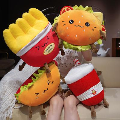 Cute Cartoon Fast Food Plush Toy Stuffed Hot Dog Chicken Legs Chips Hamburger Plush Toy Funny Room Decor Birthday Gift