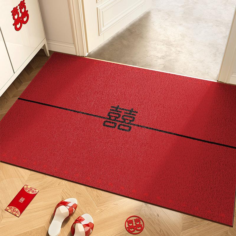 Wedding Entrance Door Floor Mat Red Festive Wedding Room Arrangement Doormat Entrance Door Silk Ring Foot Pad Non-Slip Can Be Cut