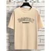 Men's Summer Loose Size 100% Cotton Trendy Boston Graphic Print Casual Fit Round Neck Short Sleeve T-shirt Top