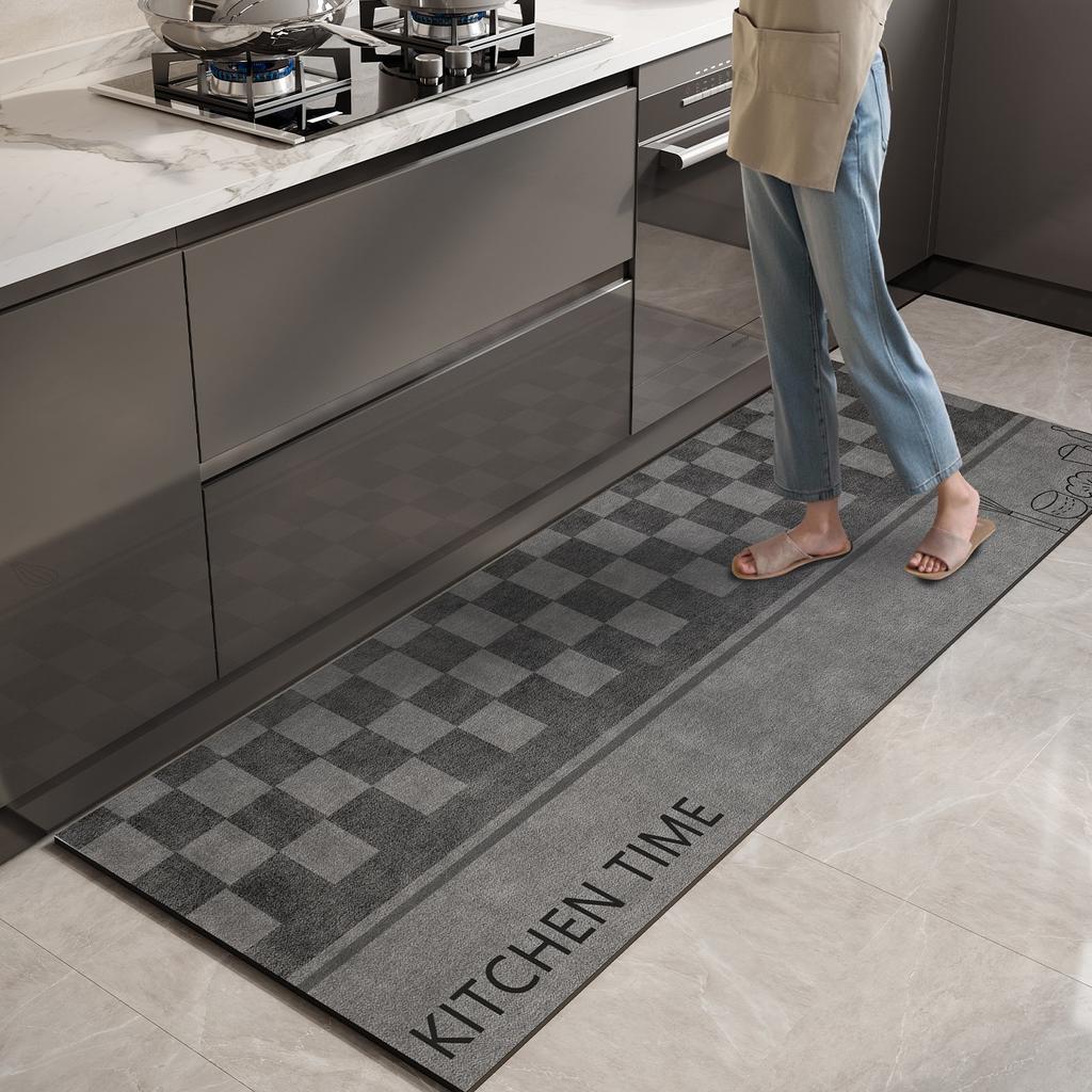 Kitchen Waterproof Carpet Pvc Leather Floor Mat Long Carpets Non-slip Foot Mats Grey Minimalist Style Home Decoration Rug 