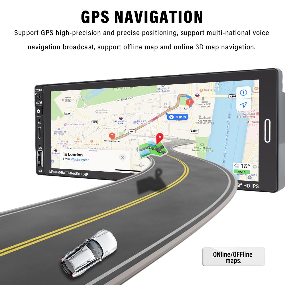 6.9inch 1Din Digital IPS Touch Screen Android 13 Car Stereo Video Auto Radio Multimedia Player GPS Navigation WiFi Bluetooth