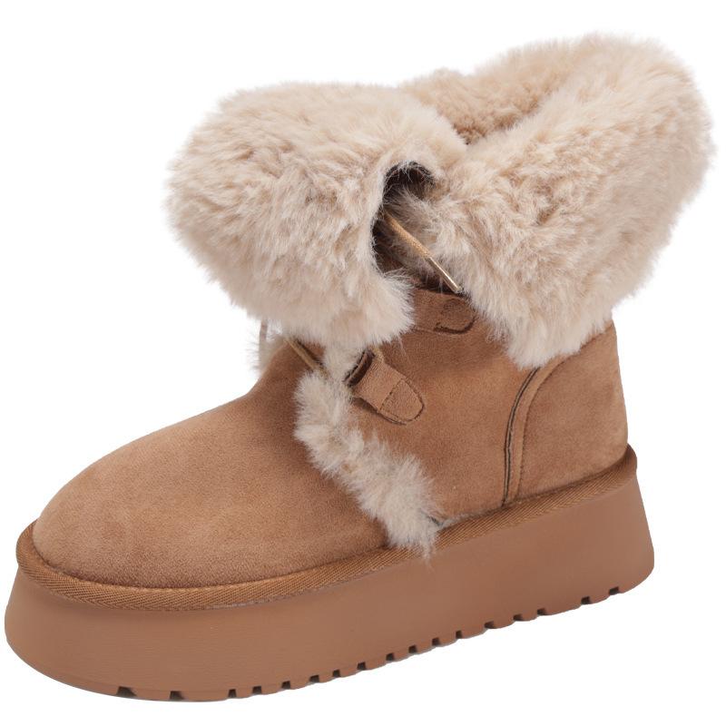 Fashion khaki platform versatile tall snow boots women's 2025 autumn and winter new warm and heightening snow boots cotton shoes