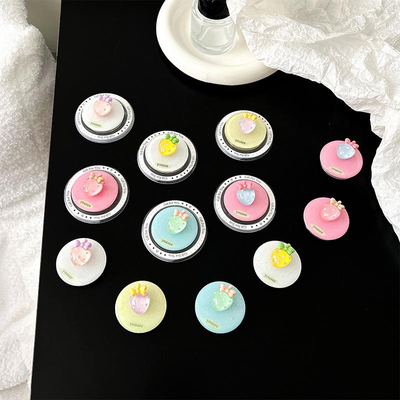 Glitter Epoxy Small Strawberry Mobile Phone Airbag Bracket Magnetic Suction Retractable Back Sticker Fun Women'S Small Fresh Support Rack