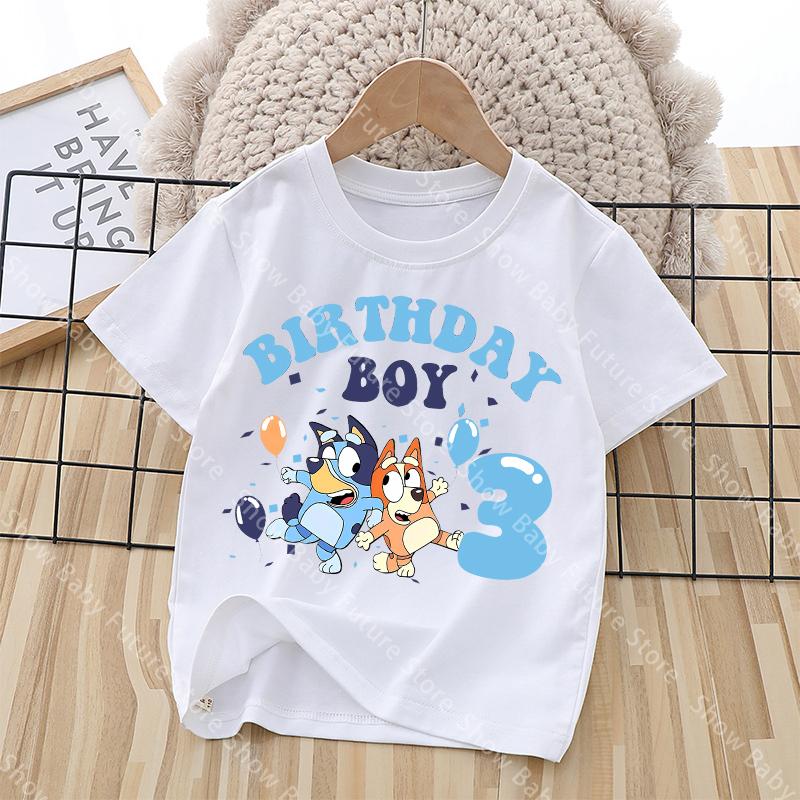 Cartoon Blueys Its My Birthday Number 19 T Shirt for Boys Girls Summer Kawaii Cotton Clothes Tops Anime Short Sleeve Cute Gift