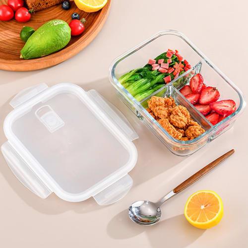 Heat-Resistant Glass Lunch Box, Storage Container, Clear Glass with Lid, Microwave Safe, Dishwasher Safe, Oven Safe, Heat-Resistant, Airtight, Leak-Pr