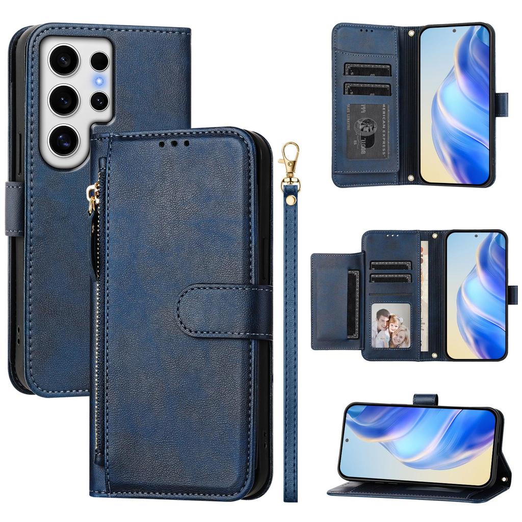 For Samsung Galaxy S24 Ultra Case Zipper Pocket Multiple Card Slots Leather Phone Cover
