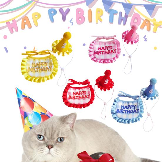 

1 комплект, шапка с шарфом для домашних животных, наряд для дня рождения, милая шляпа, нагрудник, полотенце для слюны кошки, забавный реквизит для фотосессии, аксессуары для костюмов для домашних животных