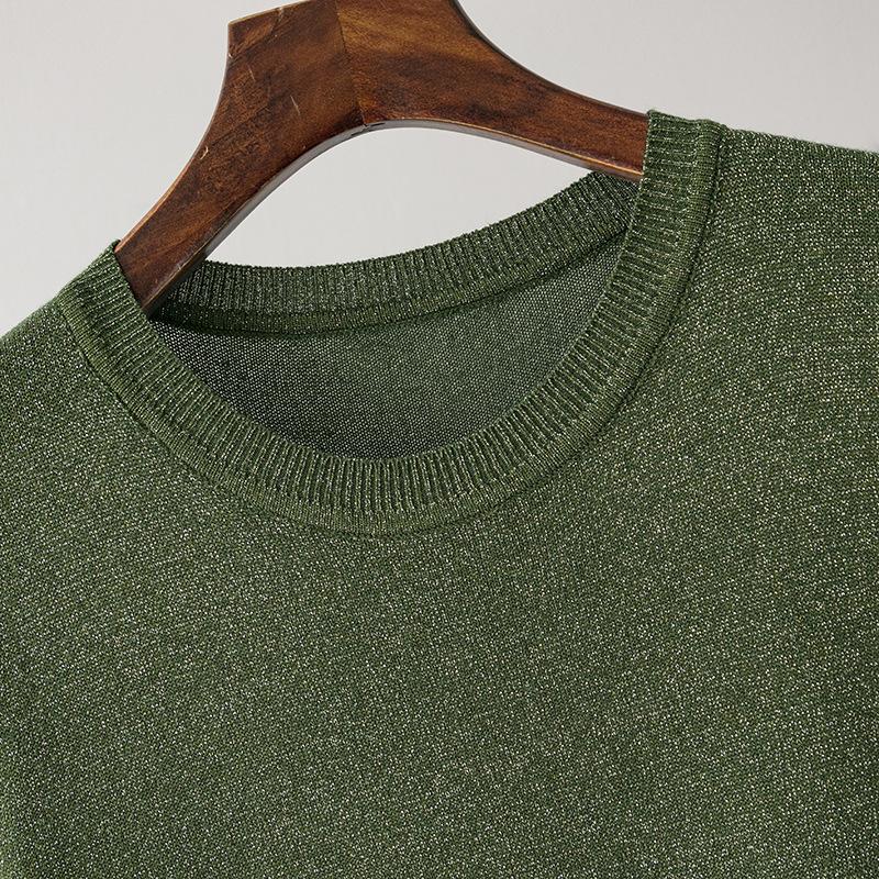 Sommer Damen Helles Seide Kurzarm Einfarbig Locker Dünn Rundhals Vielseitiges Halbarm Strick-T-Shirt