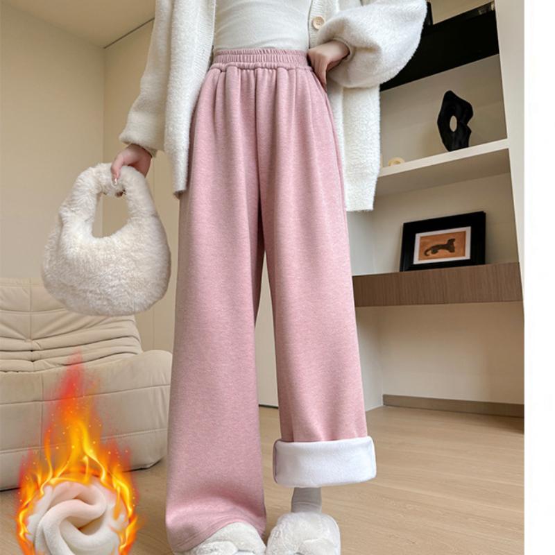 Antelope Cashmere Plus Velvet Wide-leg Pants for Women's Autumn and Winter Casual Narrow Version Straight Pants Thickened Soft Glutinous Rice Pants