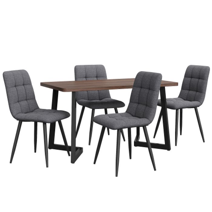 Ensemble De Salle À Manger - MUVOE - 5 Pièces - Table En MDF Noyer - 4 Chaises - Design Moderne